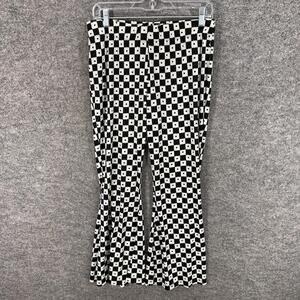 Cato Pants Women PM Petite Black PLaid High Rise Flat Front Flared Pull On